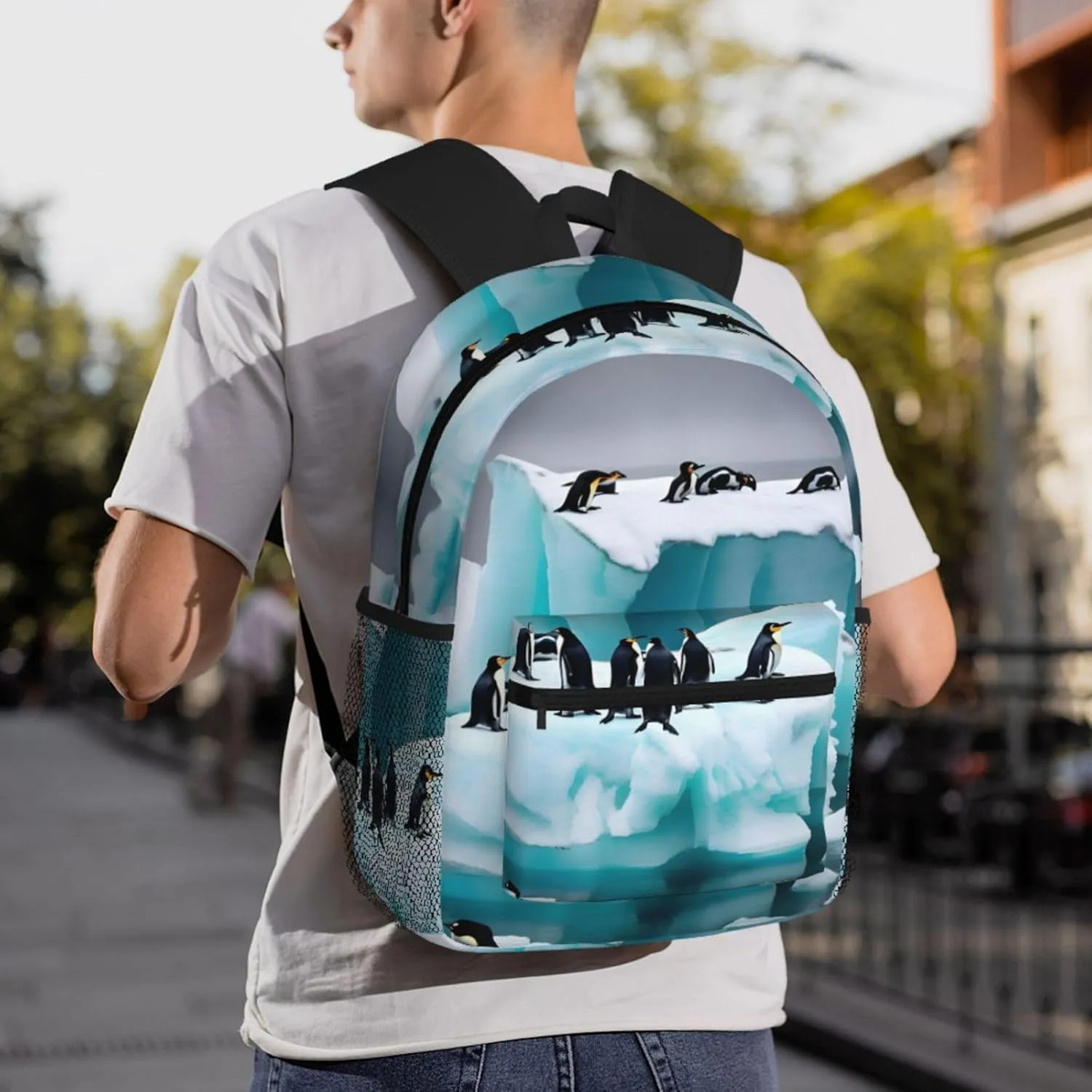 GeRRiT Penguins On The Iceberg Print Casual Backpack For Women, Travel Daypack,Waterproof Gym Backpack For Men Book Bags, SB-122