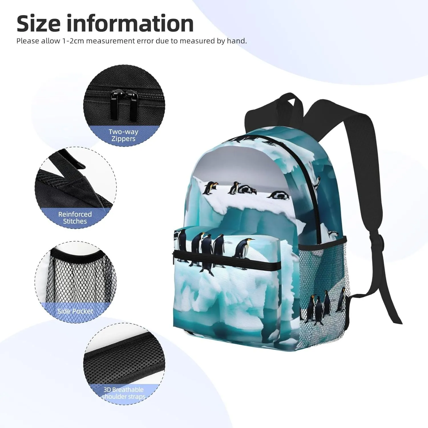 GeRRiT Penguins On The Iceberg Print Casual Backpack For Women, Travel Daypack,Waterproof Gym Backpack For Men Book Bags, SB-122