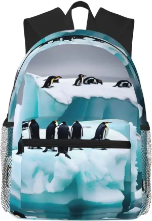 GeRRiT Penguins On The Iceberg Print Casual Backpack For Women, Travel Daypack,Waterproof Gym Backpack For Men Book Bags, SB-122