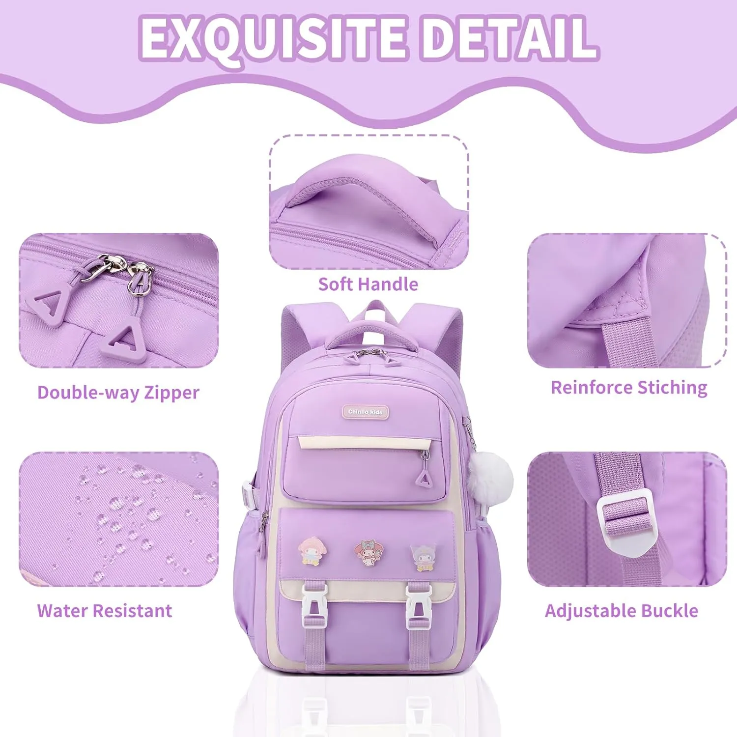 Girls Backpack for School,Kids Backpack with Pencil Case Set for Elementary Primary Middle High School Teen Bookbag (3PCS Purple)