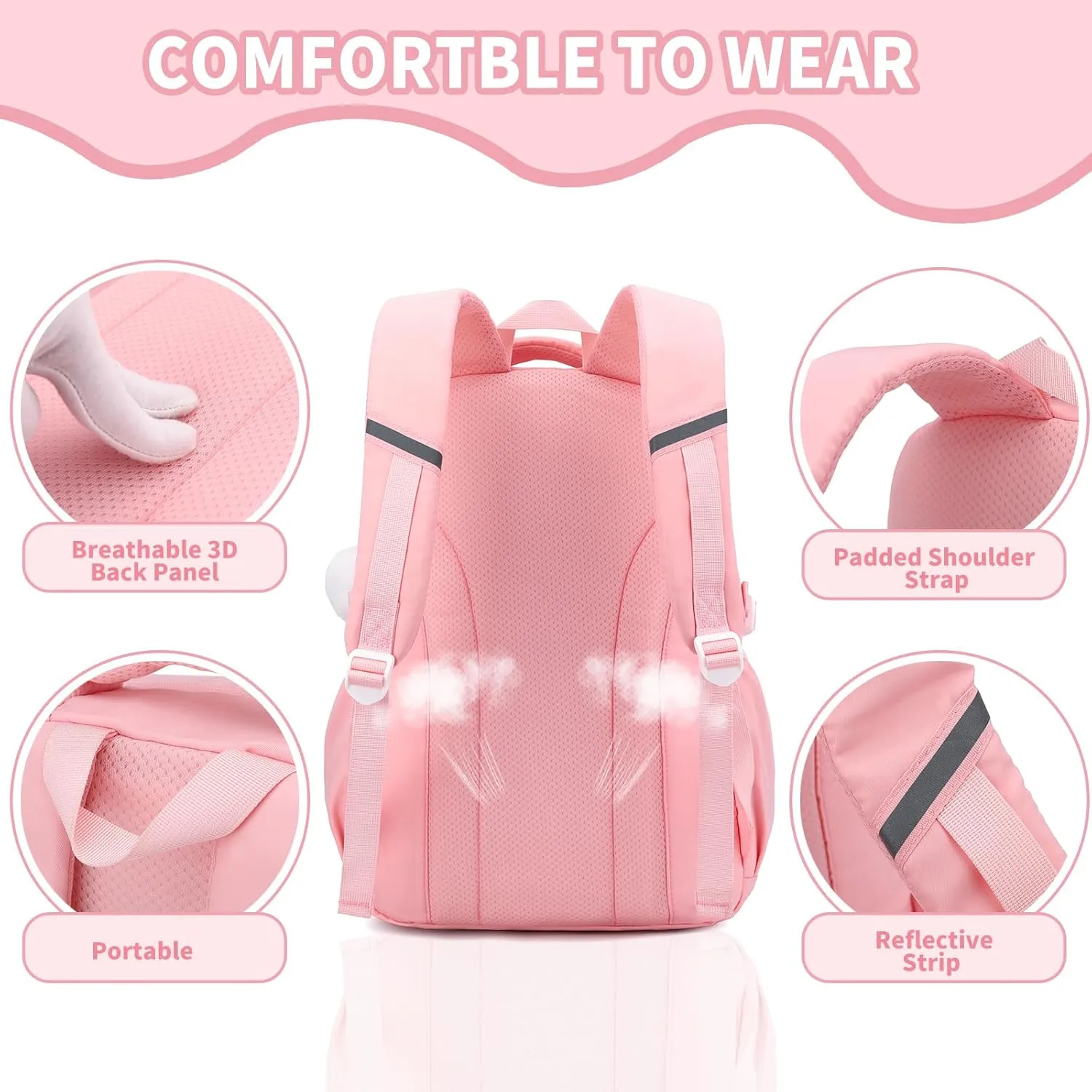 Girls Backpack for School,Kids Backpack with Pencil Case Set for Elementary Primary Middle High School Teen Bookbag (Pink)