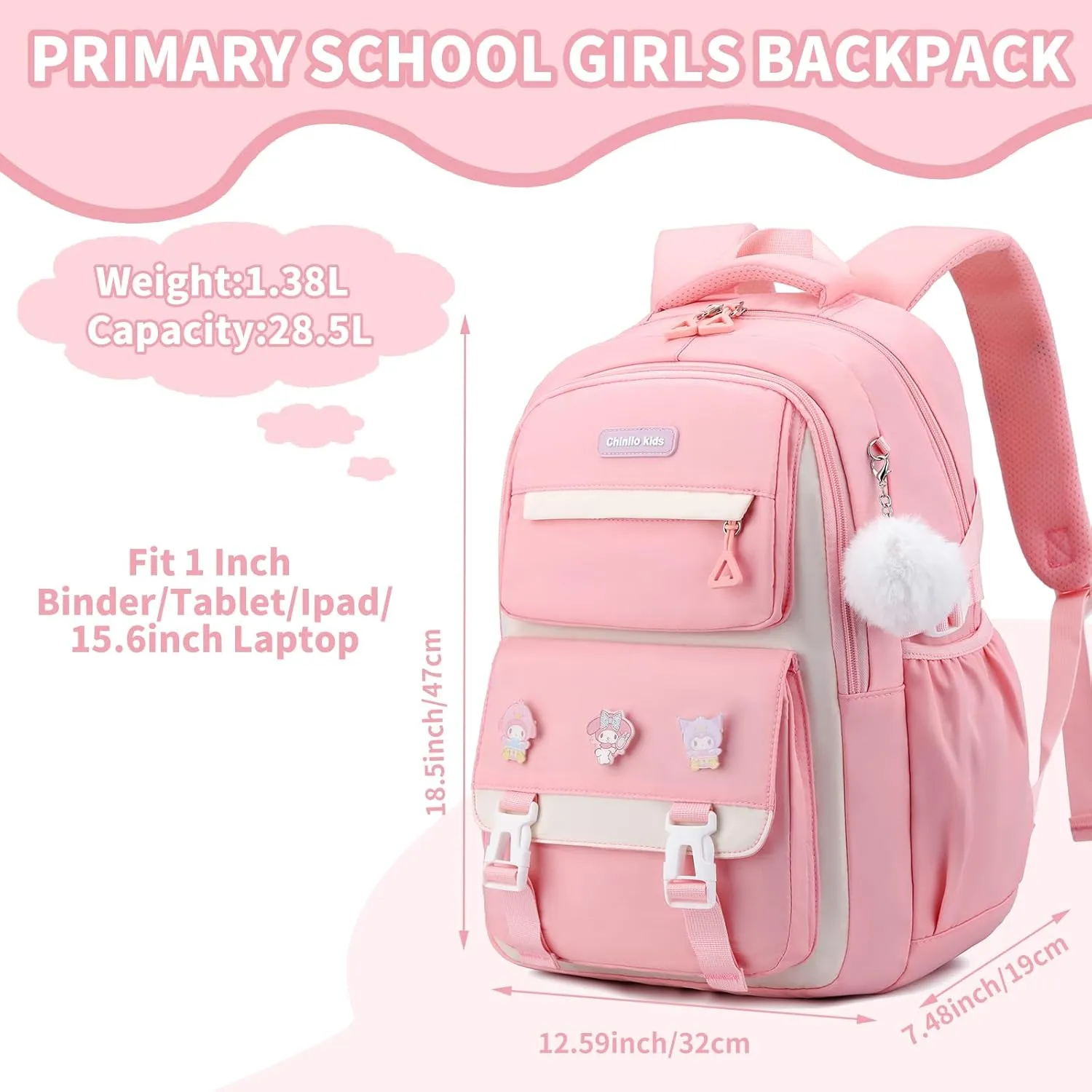 Girls Backpack for School,Kids Backpack with Pencil Case Set for Elementary Primary Middle High School Teen Bookbag (Pink)