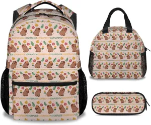 Girls Backpack with Lunch Box, 3 in 1 School Backpacks Matching Combo, Cute Pink Bookbag and Pencil Case Bundle