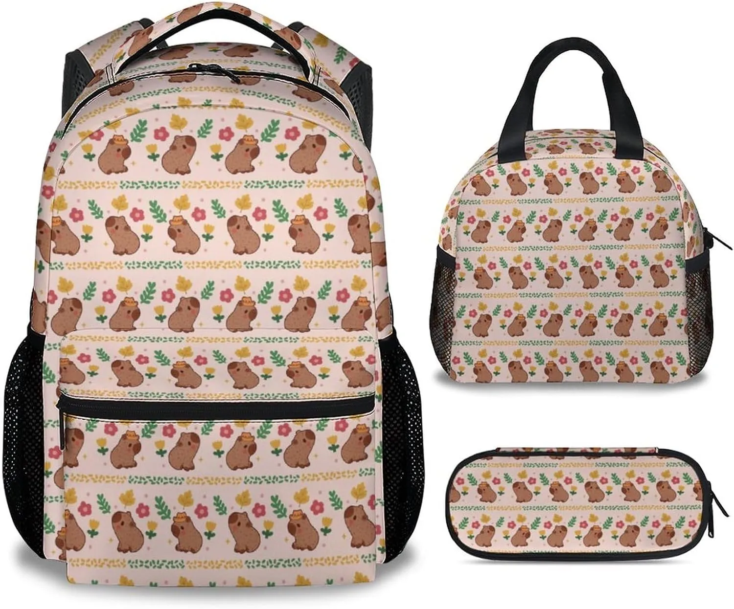 Girls Backpack with Lunch Box, 3 in 1 School Backpacks Matching Combo, Cute Pink Bookbag and Pencil Case Bundle