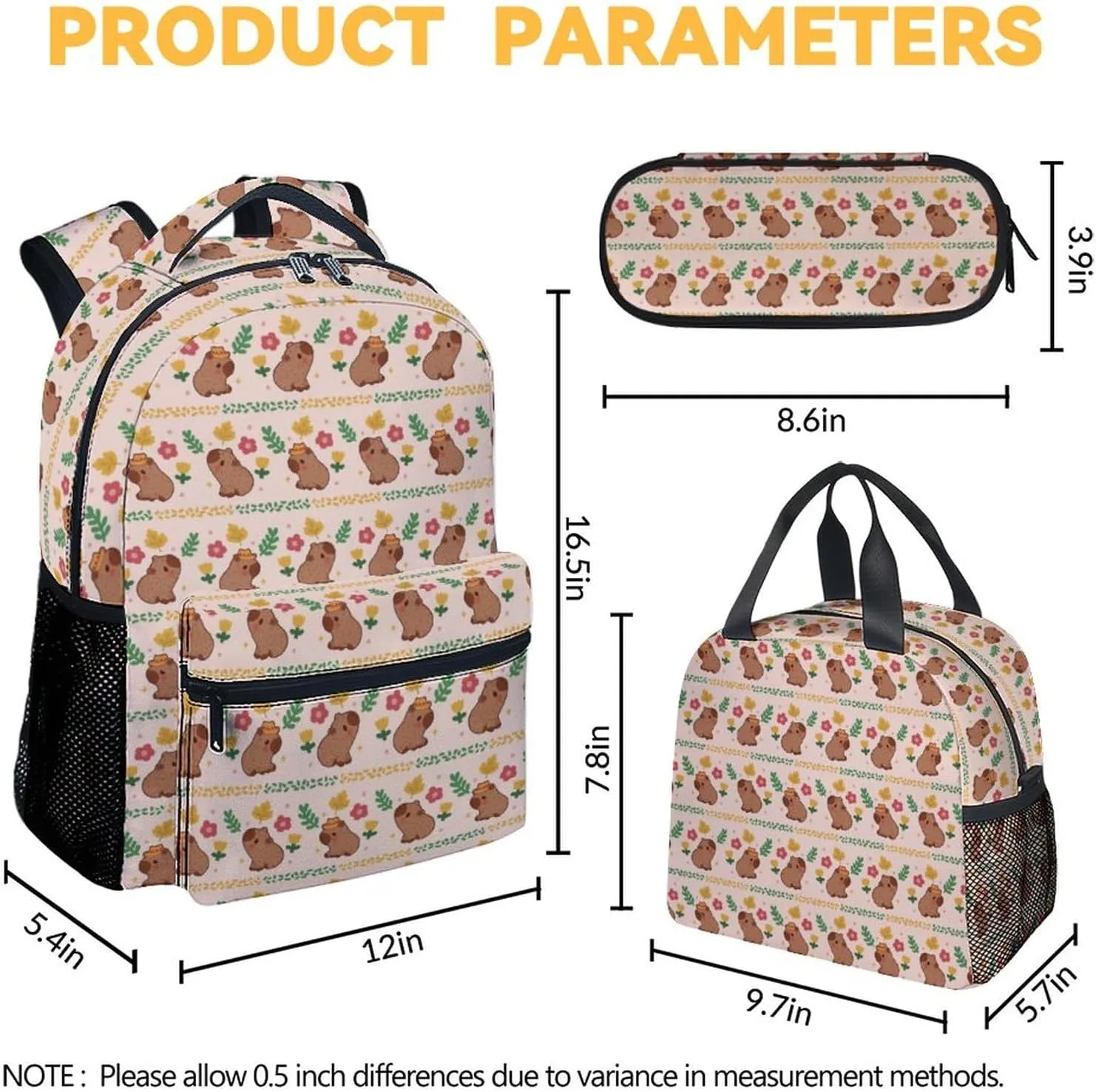 Girls Backpack with Lunch Box, 3 in 1 School Backpacks Matching Combo, Cute Pink Bookbag and Pencil Case Bundle