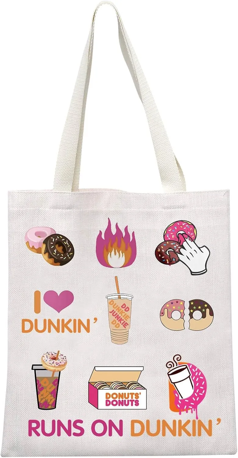 GJTIM Donut Coffee Gift Runs On Dunkin' Dunkin Tote Bag Dunkie Junkie Gift Coffee Donut Lover Present