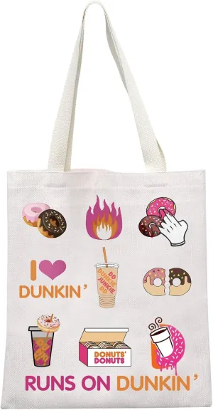 GJTIM Donut Coffee Gift Runs On Dunkin' Dunkin Tote Bag Dunkie Junkie Gift Coffee Donut Lover Present