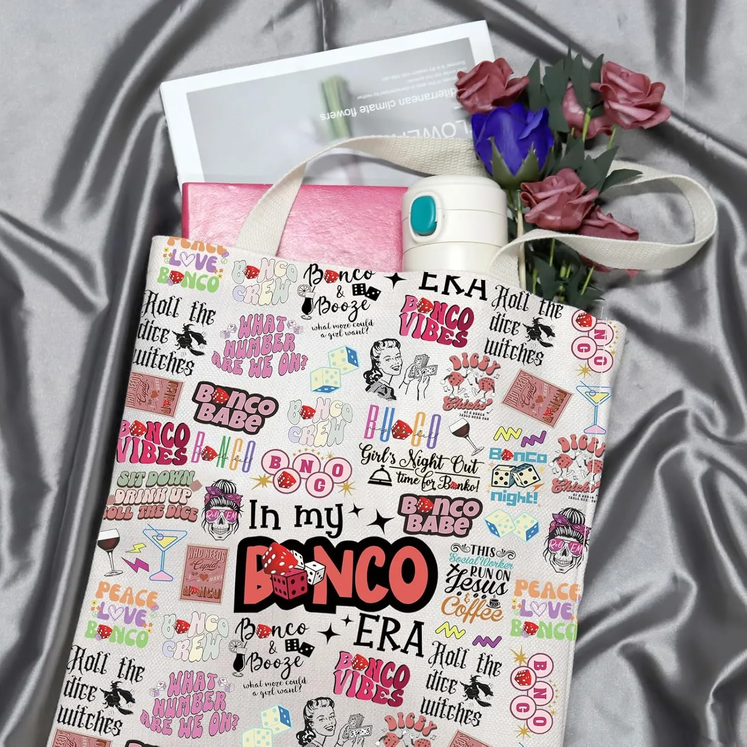 GJTIM Night Out Gift Gambling Lover Gift Game Kit Makeup Bag Dice Game Accessory Bag (BunEra Tote)
