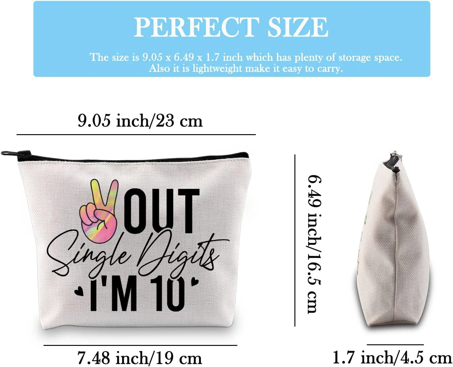 GJTIM Tenth Birthday Gift Double Digit Birthday Gift Peace Out Single Digits I’m 10 Makeup Bag (Out Single Bag)