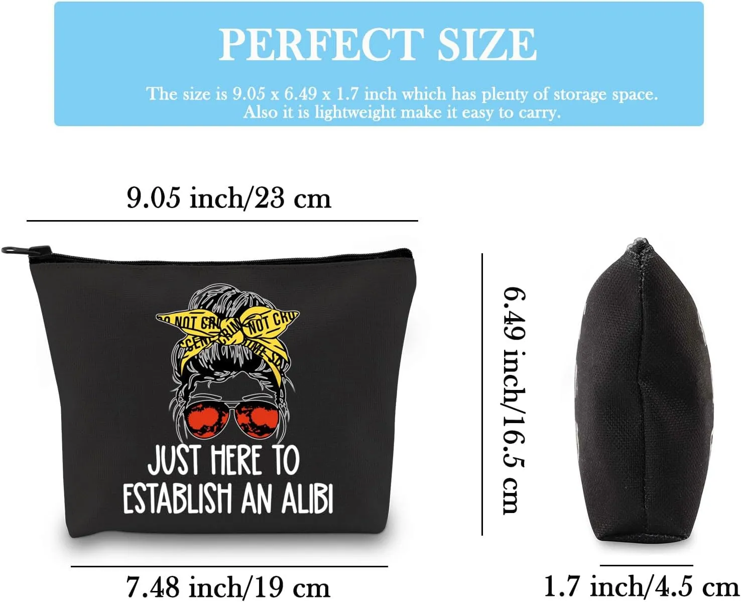 GJTIM True Crime Gift True Crime Junkie Gift Just Here to Establish and Alibi Makeup Bag Gift for Crime Show Fan (Alibi Black)