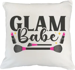 Glam Babe w/Pink Lipsticks & Contour & Powder Brushes Design - Beauty Themed Merch for Makeup Artist or Cosmetologist, Gift for Makeup Lovers, Pillow Cover, White 20X20 in