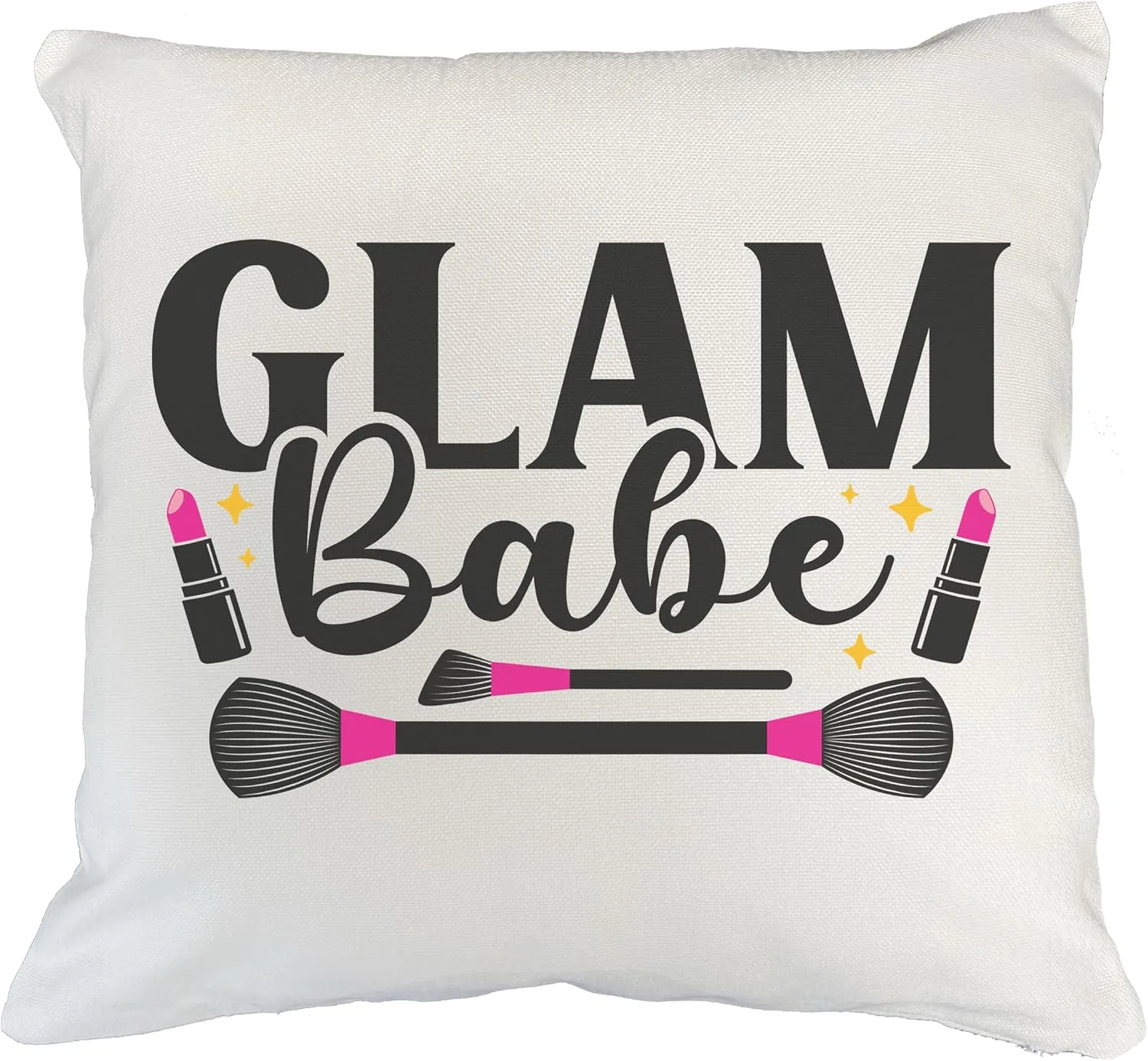 Glam Babe w/Pink Lipsticks & Contour & Powder Brushes Design - Beauty Themed Merch for Makeup Artist or Cosmetologist, Gift for Makeup Lovers, Pillow Cover, White 20X20 in