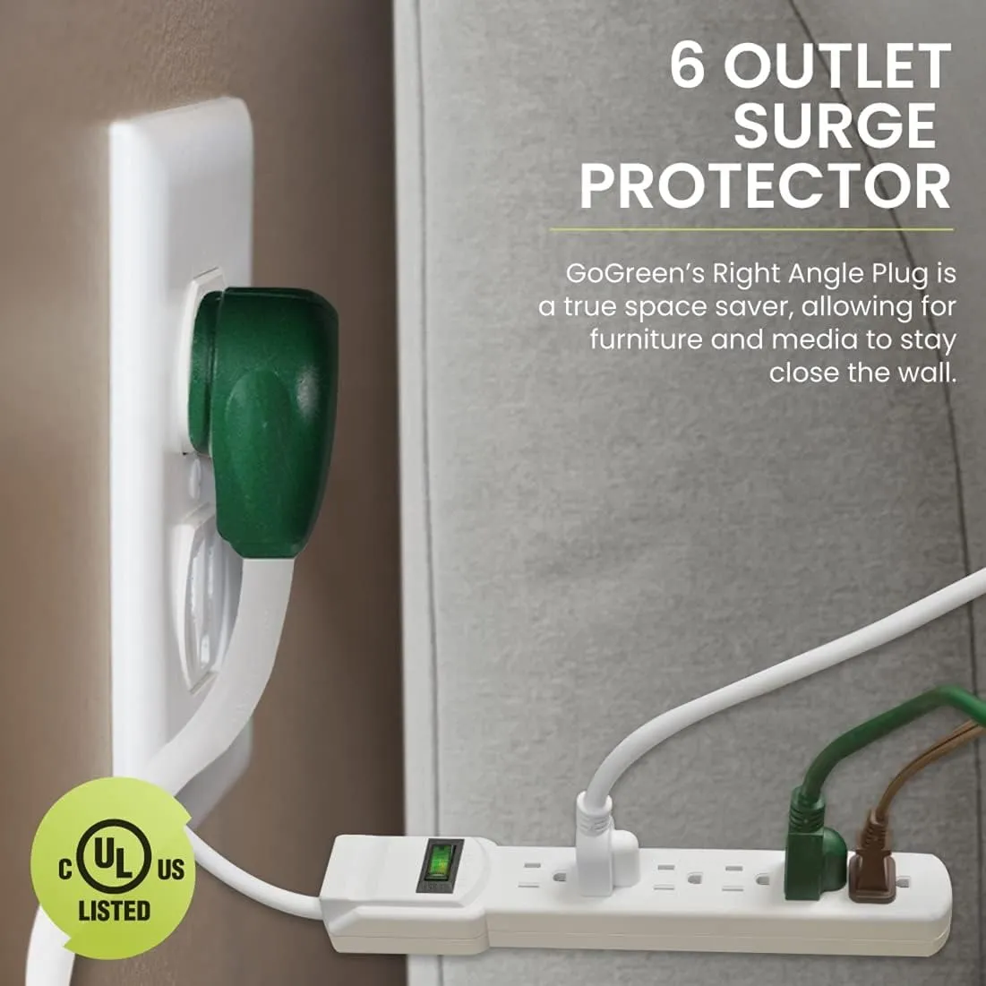 Go Green Power Inc. Go Green Power GoGreen Power GG-16103M-12 - 6 Outlet Surge Protector With 12ft Cord, White