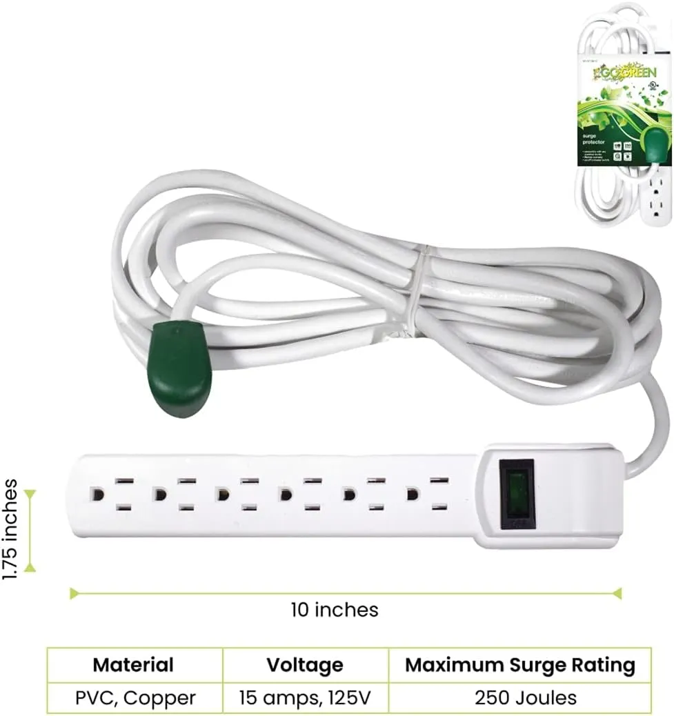 Go Green Power Inc. Go Green Power GoGreen Power GG-16103M-12 - 6 Outlet Surge Protector With 12ft Cord, White