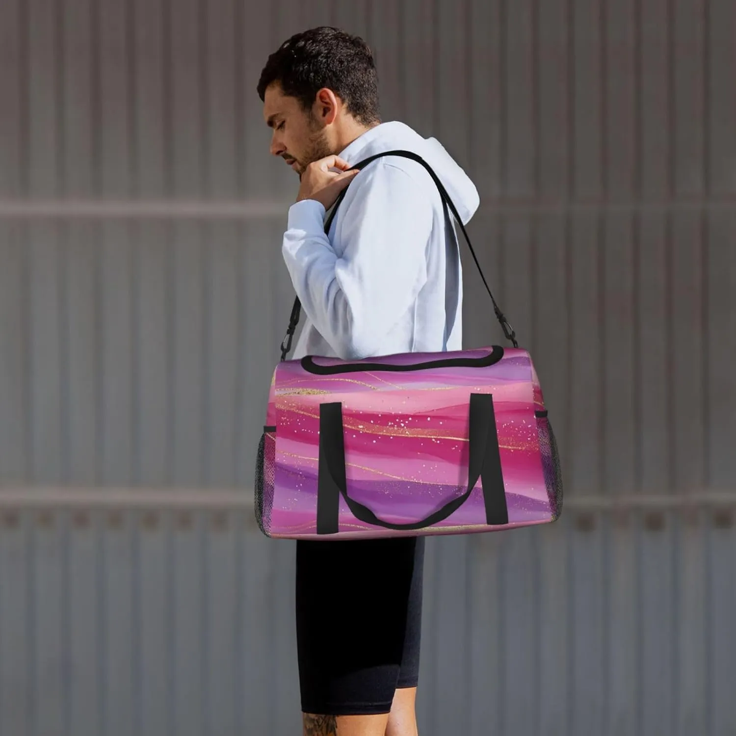 Gold Pink Purple Marble Duffle Bag Foldable Travel Tote Bag Carry On Large Weekender Overnight Bags Waterproof Gym Bag For Women Men