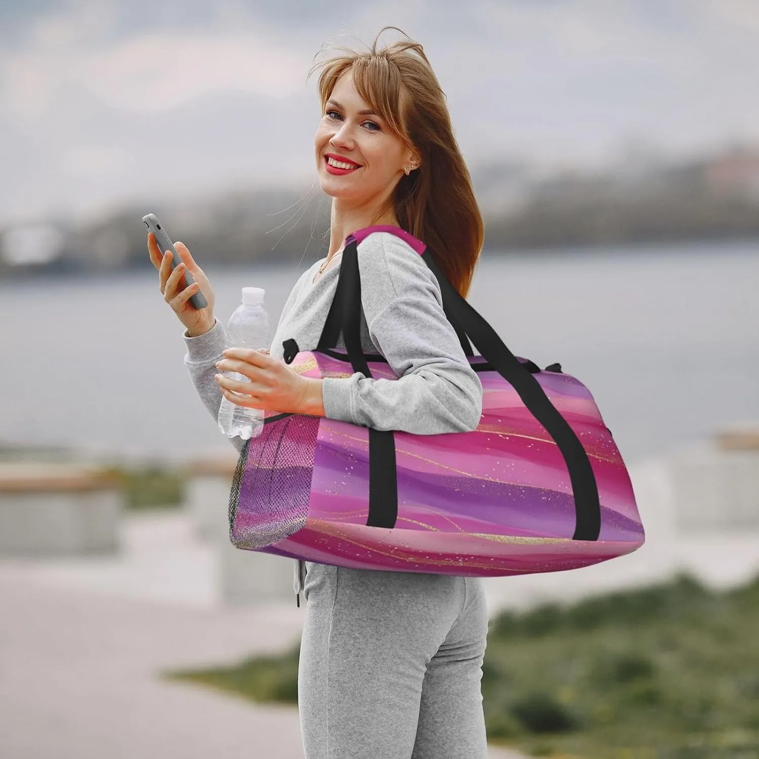 Gold Pink Purple Marble Duffle Bag Foldable Travel Tote Bag Carry On Large Weekender Overnight Bags Waterproof Gym Bag For Women Men