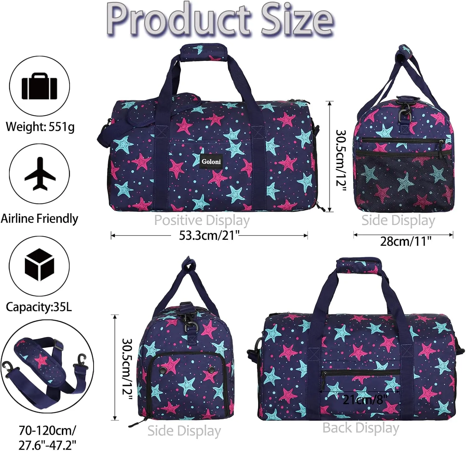 Goloni Cute Duffle Bag for Women, Gym Bag with Shoe Compartment, Lightweight Weekend Travel Duffel Bag,Overnight Bag with Wet Pocket
