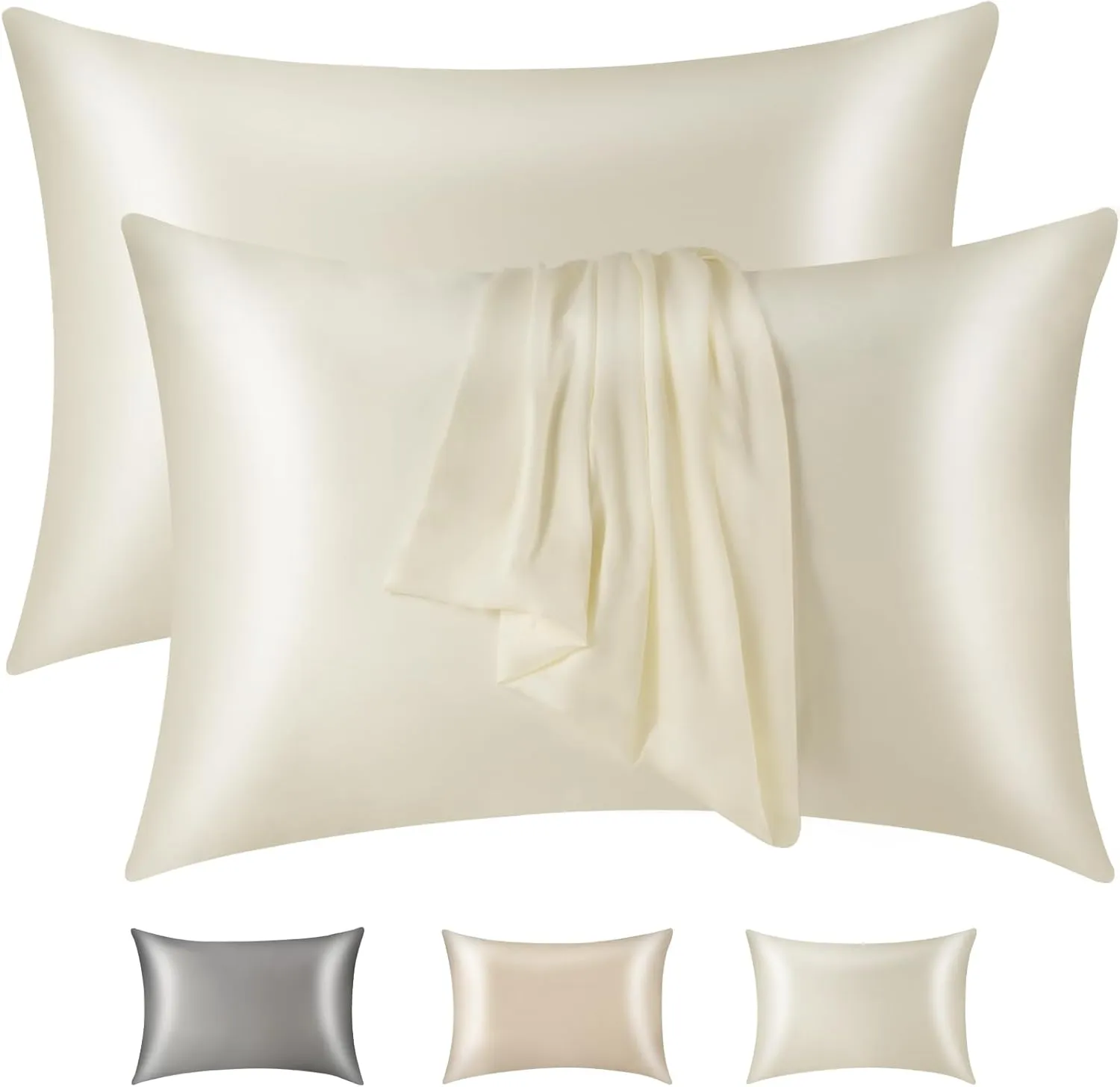 GOONE Silk Pillow Cases King Set of 2 - Pure Mulberry Silk - 22 Momme 6A High-Grade Fibers, 2 Packs Soft Natural King Size Pillow Cases for Hair and Skin with Envelope Closure (Beige, 20 x 40 Inches)