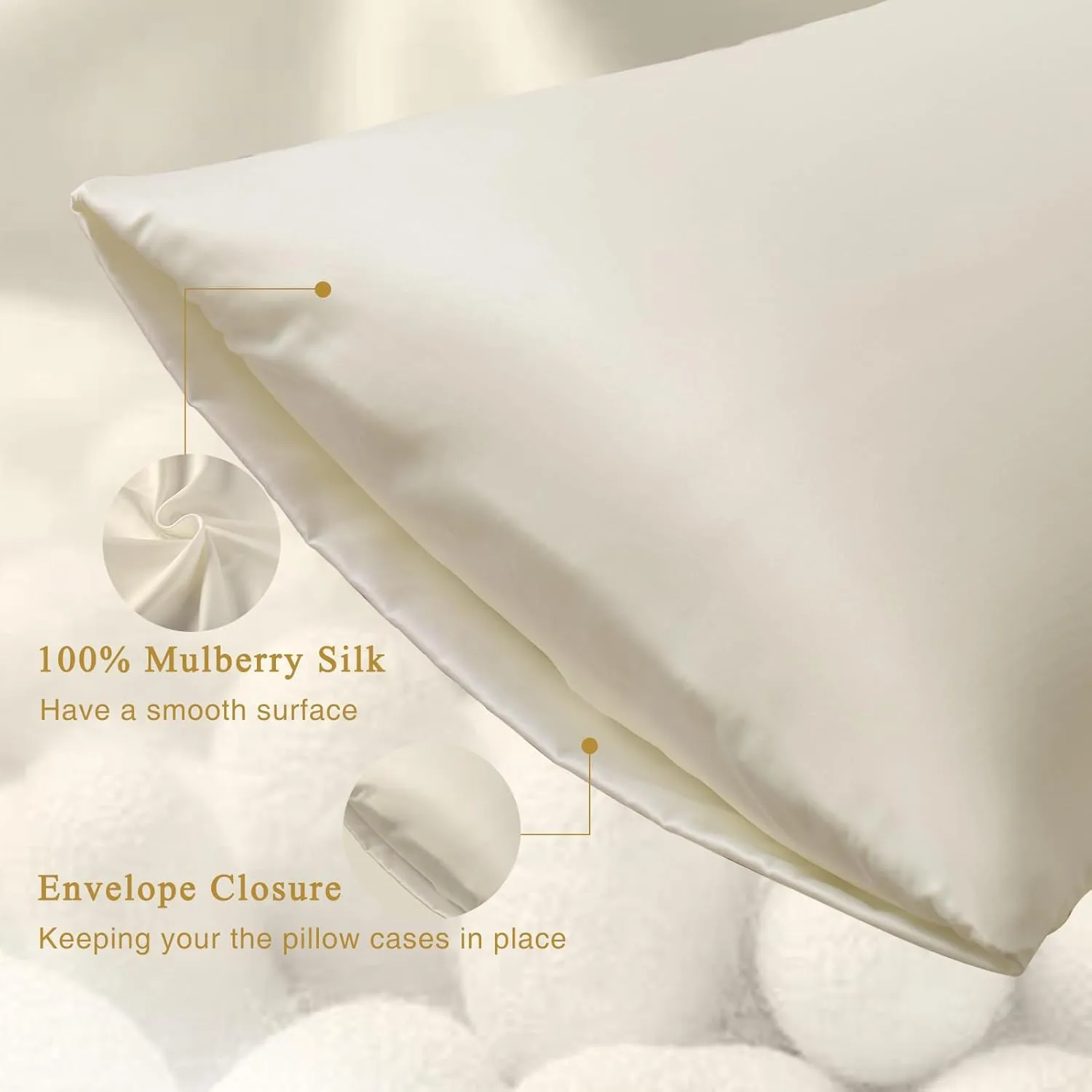 GOONE Silk Pillow Cases King Set of 2 - Pure Mulberry Silk - 22 Momme 6A High-Grade Fibers, 2 Packs Soft Natural King Size Pillow Cases for Hair and Skin with Envelope Closure (Beige, 20 x 40 Inches)