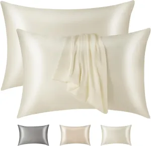 GOONE Silk Pillow Cases King Set of 2 - Pure Mulberry Silk - 22 Momme 6A High-Grade Fibers, 2 Packs Soft Natural King Size Pillow Cases for Hair and Skin with Envelope Closure (Beige, 20 x 40 Inches)