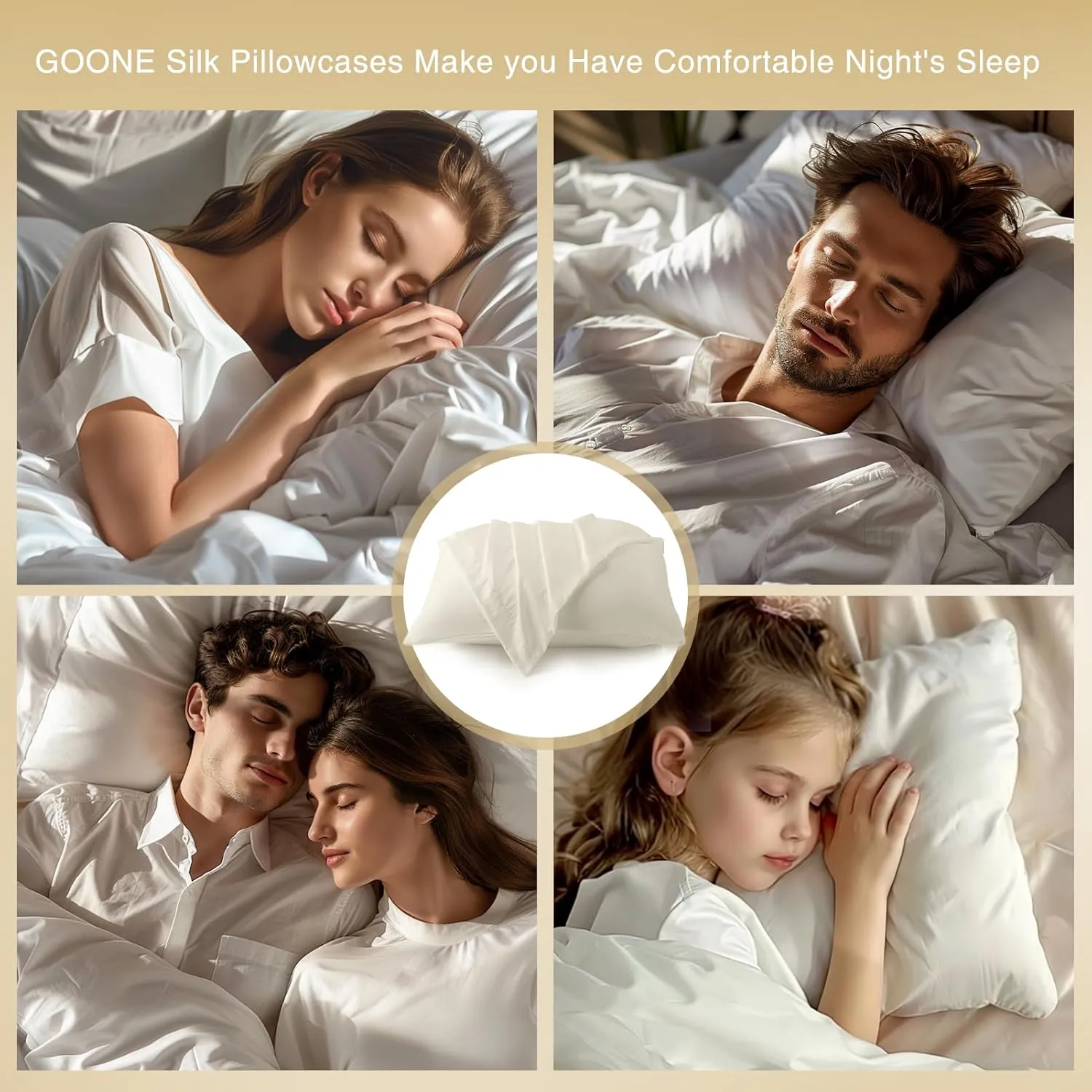 GOONE Silk Pillow Cases King Set of 2 - Pure Mulberry Silk - 22 Momme 6A High-Grade Fibers, 2 Packs Soft Natural King Size Pillow Cases for Hair and Skin with Envelope Closure (Beige, 20 x 40 Inches)