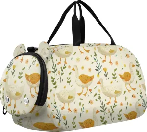 Goose Farm Animals Kawaii Sports Duffle Bag for Teens Girls Boys, Gym Bag with Shoe Compartment, Kids Travel Overnight Weekender Shoulder Bag