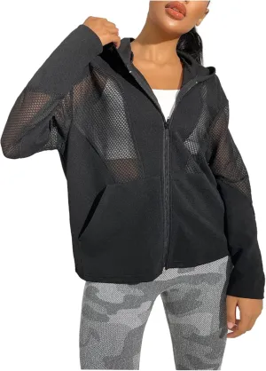 GORGLITTER Women's Zip Up Athletic Hoodies Fishnet Gym Jacket Mesh Lightweight Workout Track Jackets