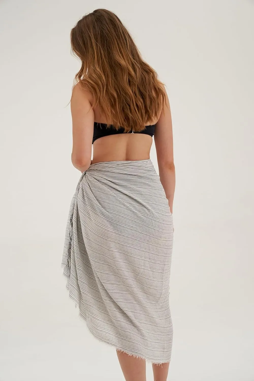 Gottex Beach Life Women's Black Ivory Ocean Cover - Up Sarong Wrap Skirt with Fringed Hem Swimwear Beach Essential