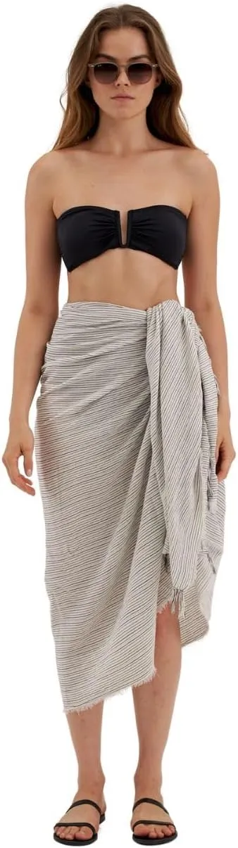 Gottex Beach Life Women's Black Ivory Ocean Cover - Up Sarong Wrap Skirt with Fringed Hem Swimwear Beach Essential
