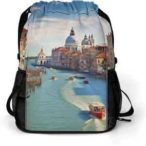 Grand Canal in Italy Drawstring Backpack Sports Gym Bag Dry And Wet Separation String Sackpack Bag for Women Men
