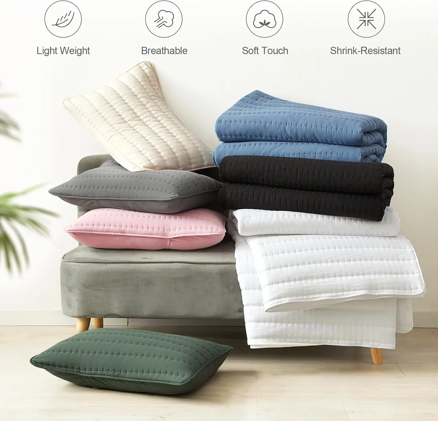 Gray Twin Size Quilt Bedding Set, Reversible Lightweight Bed Spreads Oversized Twin Quilted Bedspread for All Seasons, Soft Washable, 2 Pieces, 1 Quilt (68x90 in) & 1 Pillow Sham (20x26 in)