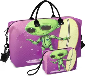 Green Alien Sports Gym Bag for Women Men Travel Duffel Bag Weekend Overnight Carry on Bag with Toiletry Bag Air Travel Bag for Swimming Yoga Workout Plane Hospital