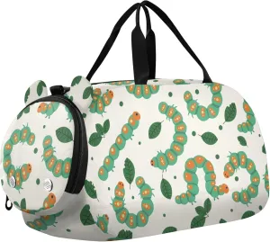 Green Caterpillar Insect Sports Duffle Bag for Girls Boys, Gym Bag with Shoe Compartment, Kids Travel Overnight Weekender Shoulder Bag