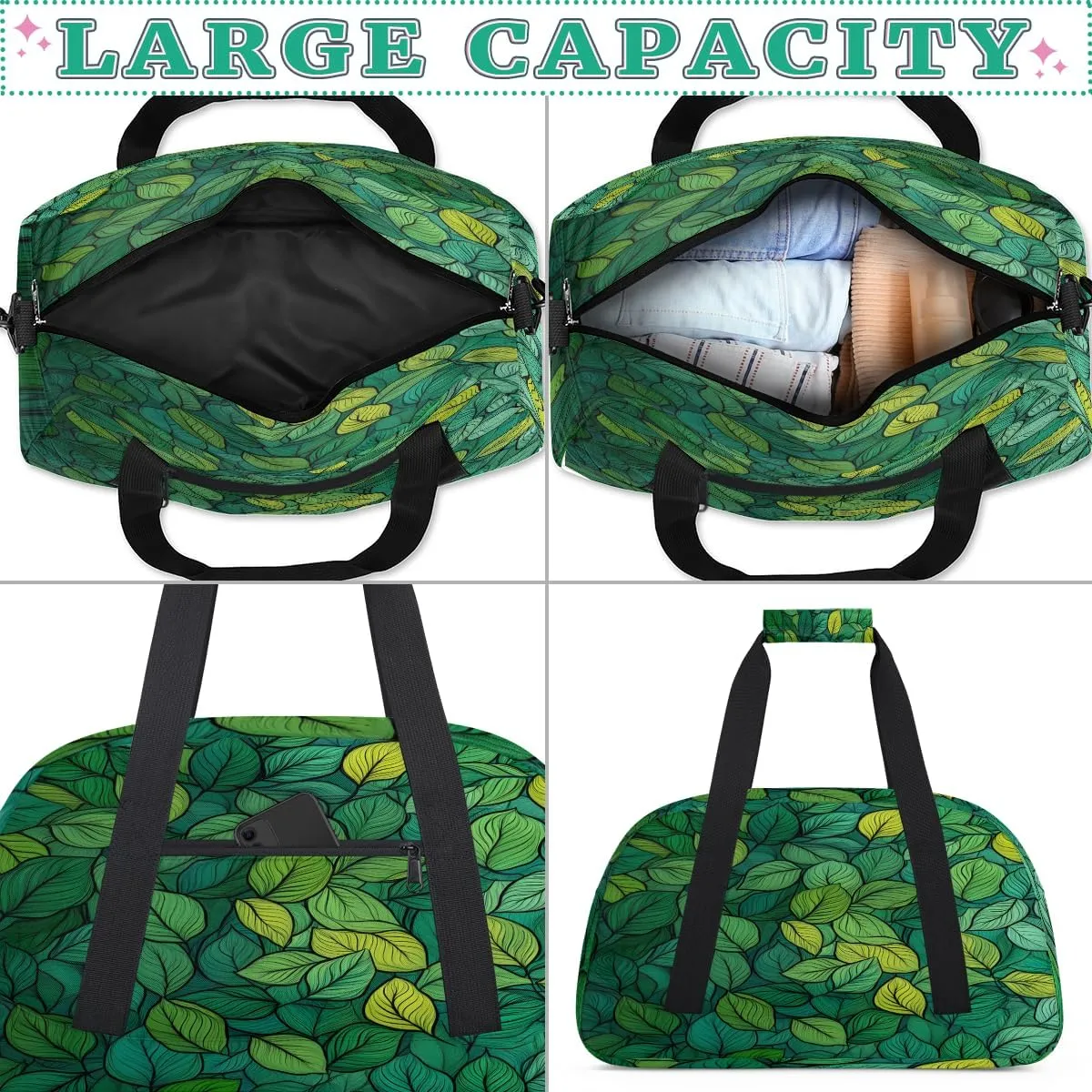 Green Leaf Kids Overnighter Duffel Bags for Boys, Carry-On Size Sports Gym Bag with Front Zipper Pocket for School Practice or Overnight Travel Weekender Sleepover Tote Bag