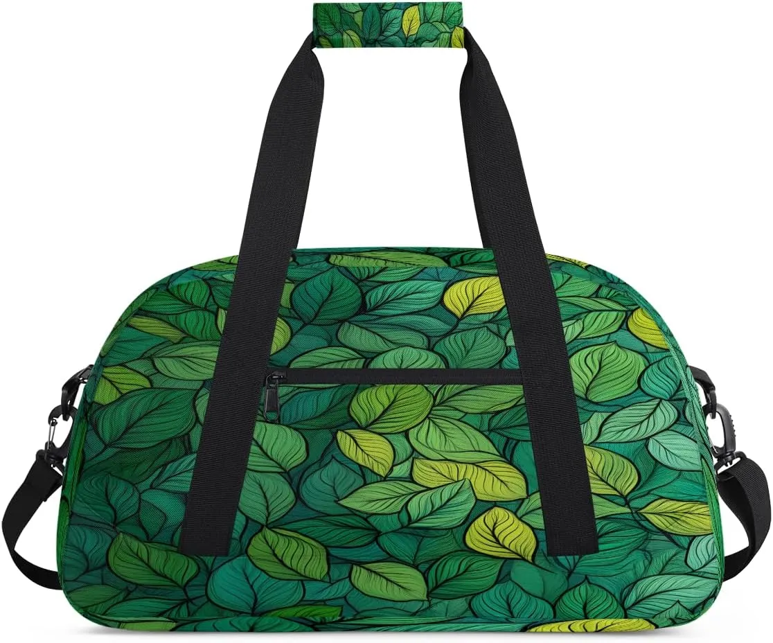 Green Leaf Kids Overnighter Duffel Bags for Boys, Carry-On Size Sports Gym Bag with Front Zipper Pocket for School Practice or Overnight Travel Weekender Sleepover Tote Bag