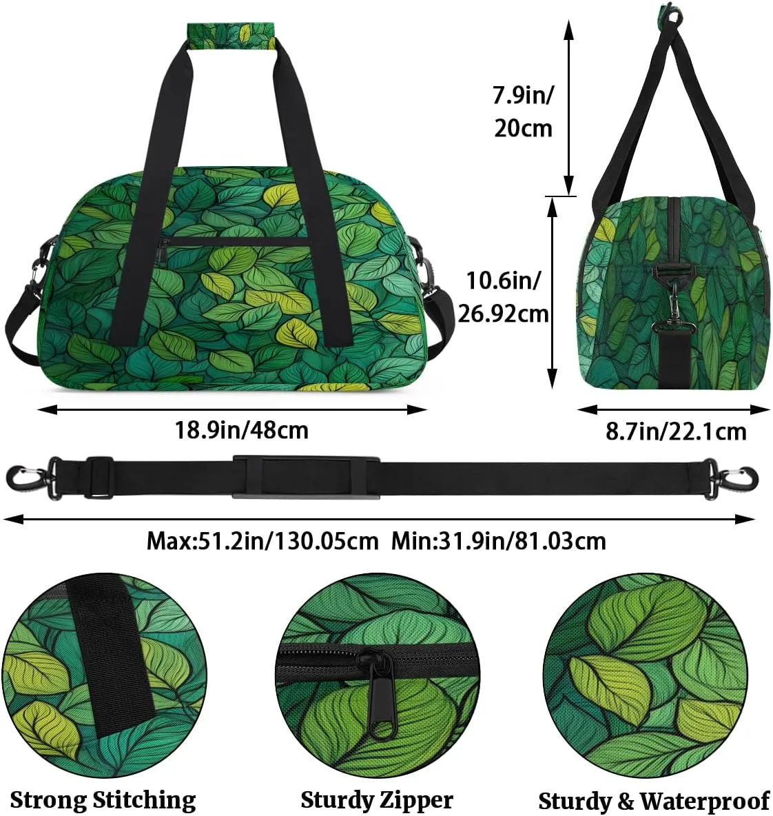 Green Leaf Kids Overnighter Duffel Bags for Boys, Carry-On Size Sports Gym Bag with Front Zipper Pocket for School Practice or Overnight Travel Weekender Sleepover Tote Bag
