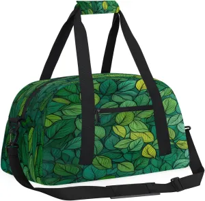 Green Leaf Kids Overnighter Duffel Bags for Boys, Carry-On Size Sports Gym Bag with Front Zipper Pocket for School Practice or Overnight Travel Weekender Sleepover Tote Bag