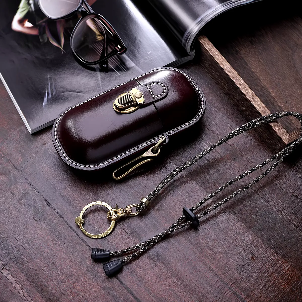 Green Leather Eyeglass Case - Handmade Hard Shell Protection