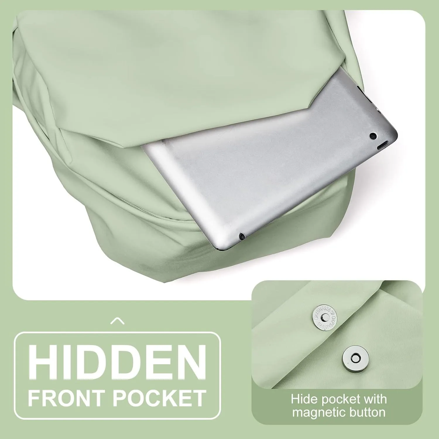 Green Small Simple School Backpack for Women & Men - Waterproof Gym & College Bookbag