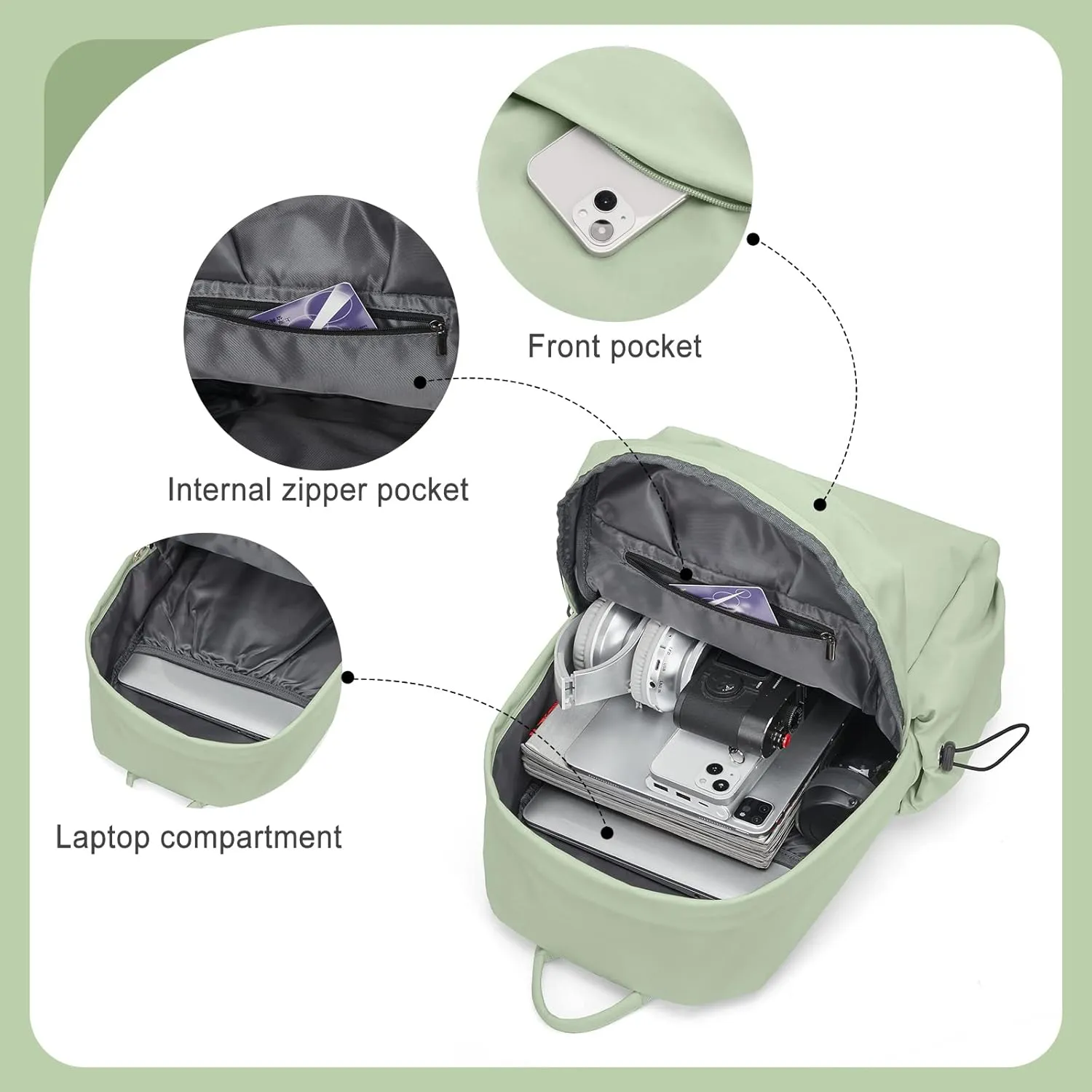 Green Small Simple School Backpack for Women & Men - Waterproof Gym & College Bookbag