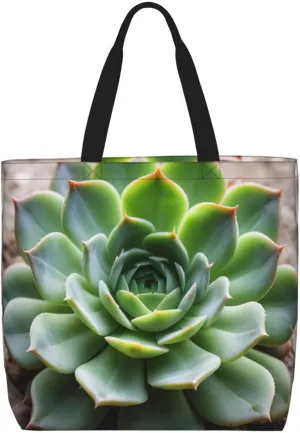 Green Succulent Print One Shoulder Convenient Bag,Cute Women's One Shoulder Handbag,Suitable for Work and Grocery Shopping