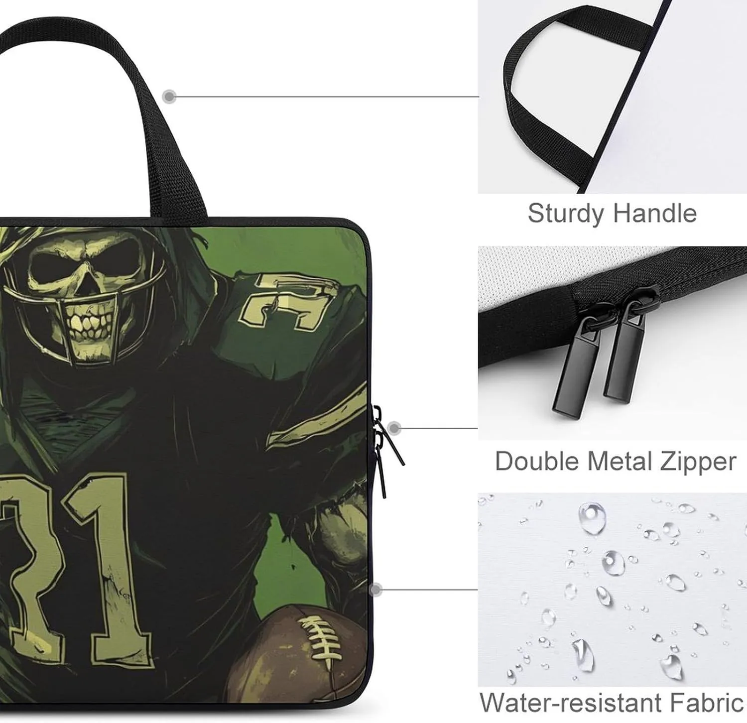 Grim Reaper U.S. Irish Football Funny Laptop Bag Sleeve Portable Computer Carrying Case Cover Unisex 12inch