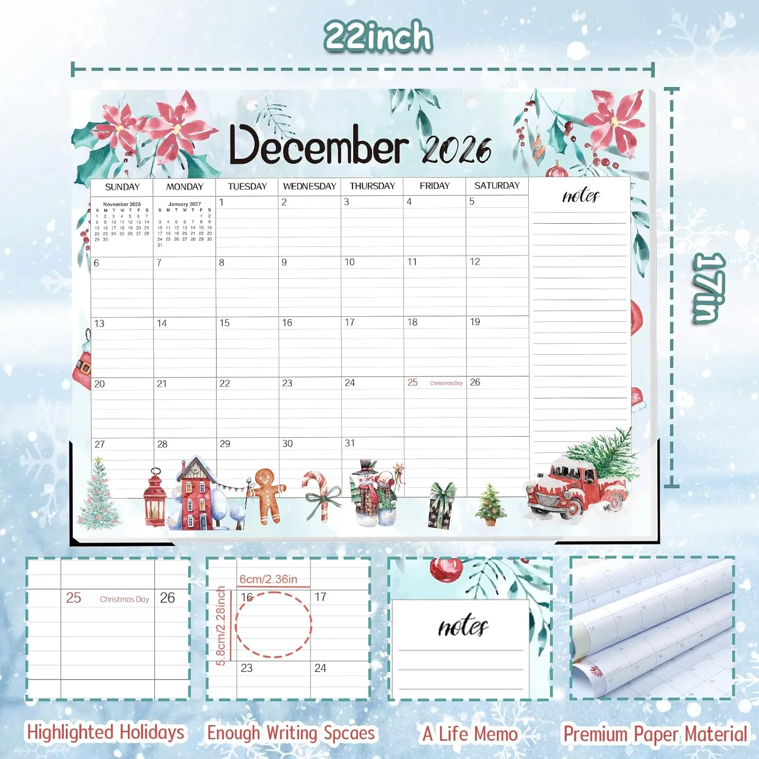 Guasslee Extra Large Desk Calendar 2025, 19-Month Jumbo Desk Calendar 2025-2026, 2025 Jun - 2026 Dec, 22" X 17" Monthly Planner With Corner Protectors, Thick Paper For Home Office