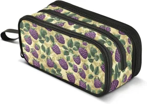 GuoChe Sweet Berry Fruit Purple Nylon Large Pencil Bag For Boys Large Capacity Pen Pencil Case Stationery Organizer for College Woman