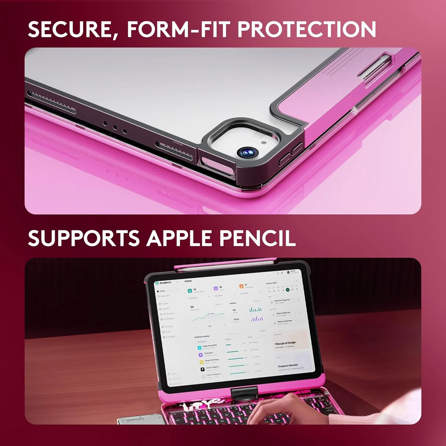 GUSGU for iPad Air 11 Inch (M3/M2,2025/2024) Transperant Case with Wireless Keyboard, 7 Color Backlight, Trackpad, 360°Rotating Stand for 10.9" iPad Air 5th/4th, 11" iPad Pro 4/3/2/1 Case, Cyberpunk