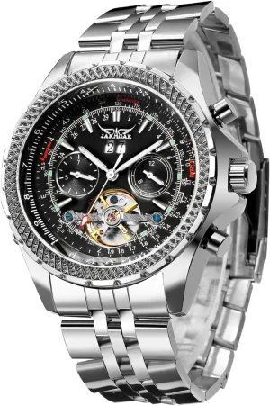 Gute Mens Watches, Mechanical Automatic Stainless Steel Waterproof Watch for Men, Luxury Big Face Multi Functional Tourbillon Calendar Wristwatch