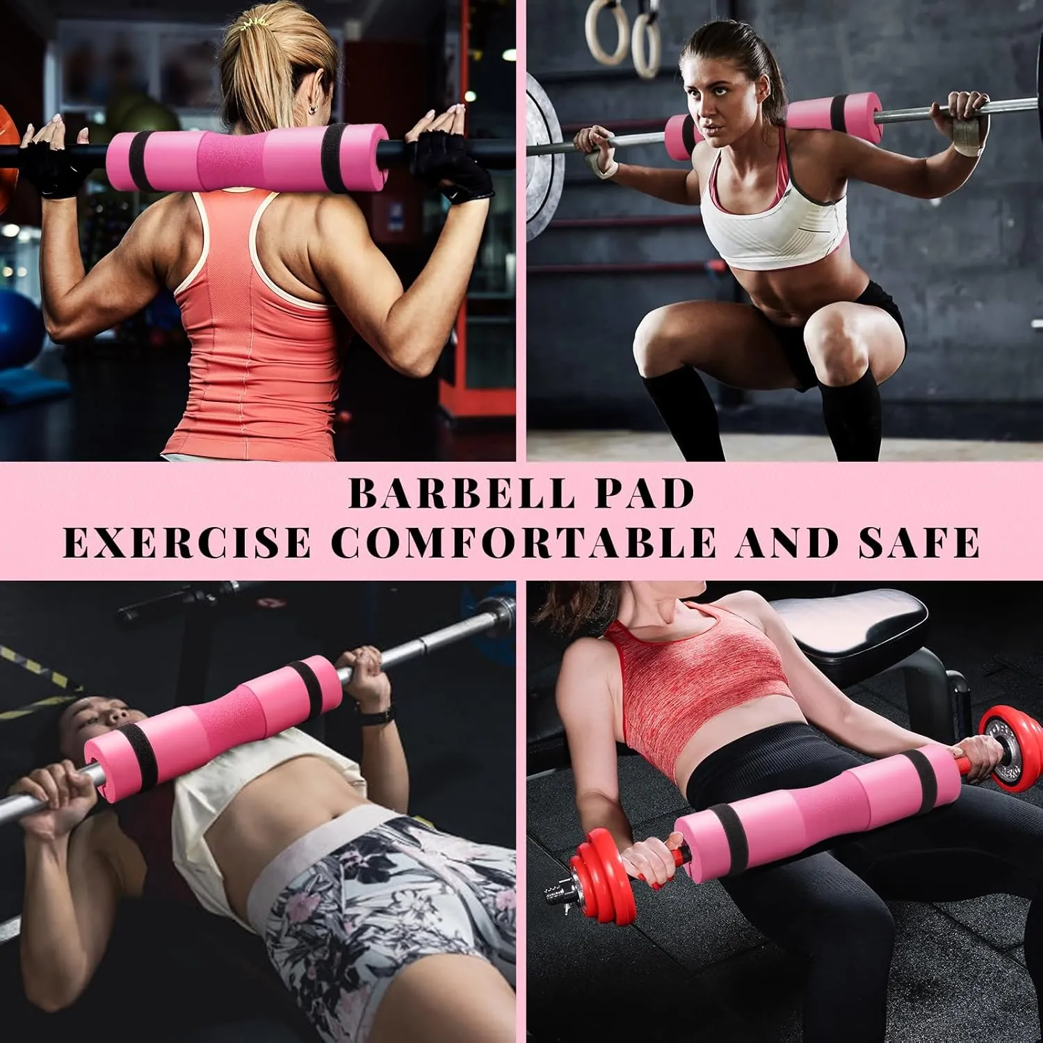 Gym Barbell Pad Set for Squat,Hip Thrusts, Lunges, Leg Day, Standard Olympic Bar Pad with 2 Gym Ankle Safety Straps, 2 Workout Gloves, Barbell Pads, Gym Accessories for Women with Carry Bag