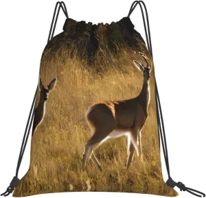 Gym Cute Deers Print Drawstring Bag - Lightweight Nylon Sport Sackpack for Travel, Yoga, Dance, Hiking, Basketball, and More