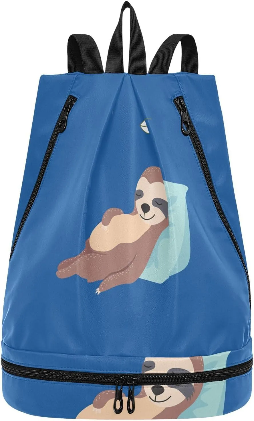 Gym Drawstring Bags Daypacks Backpack Purse Casual Knapsack Shoulder Bag Sitting Rucksack Swimming Equipment Bags Print Sloth Lie Down On Blue
