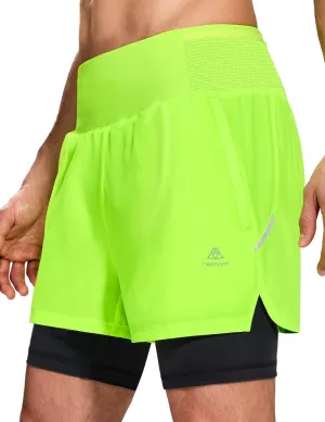 Haimont Men's 2 in 1 Running Shorts with Zipper Pockets Quick Dry Athletic Gym Workout Shorts with Liner